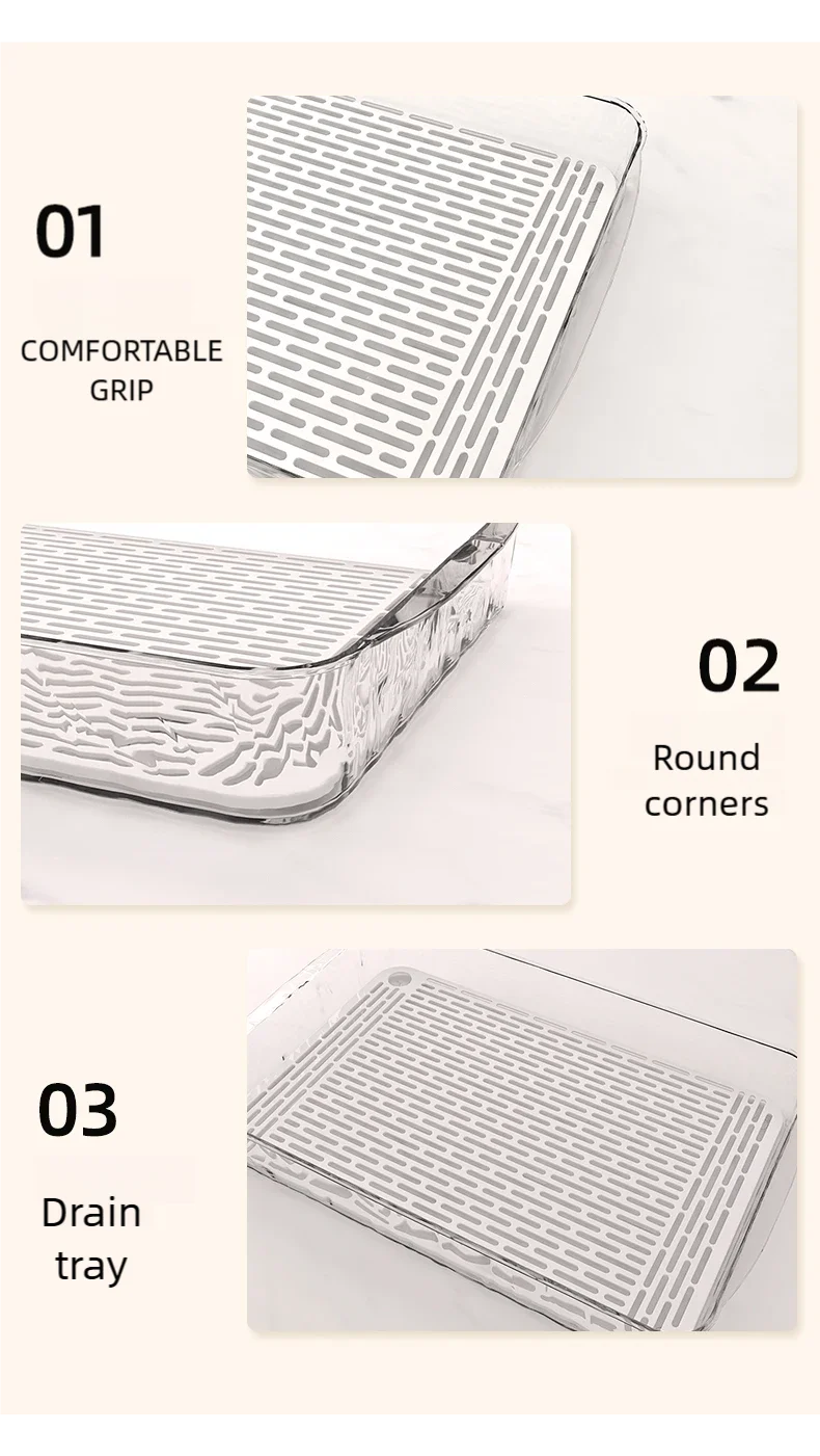 Double-Layer Rectangle Plastic Dish Drainer Fruit Dryer Tray