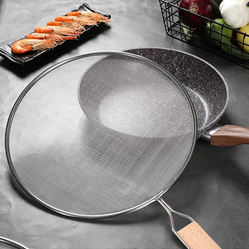 Stainless Splatter Screen Mesh Pot Cover Silver Oil