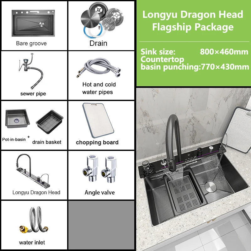 Waterfall Sink Digital Display Faucet Wash Dish Vegetables