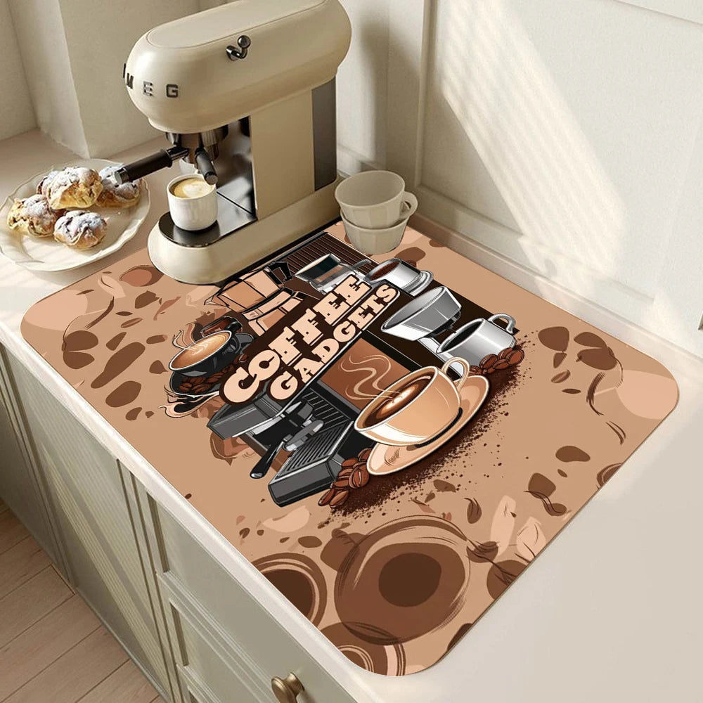 Coffee Bar Mat Rubber Dish Drying Mat Counter