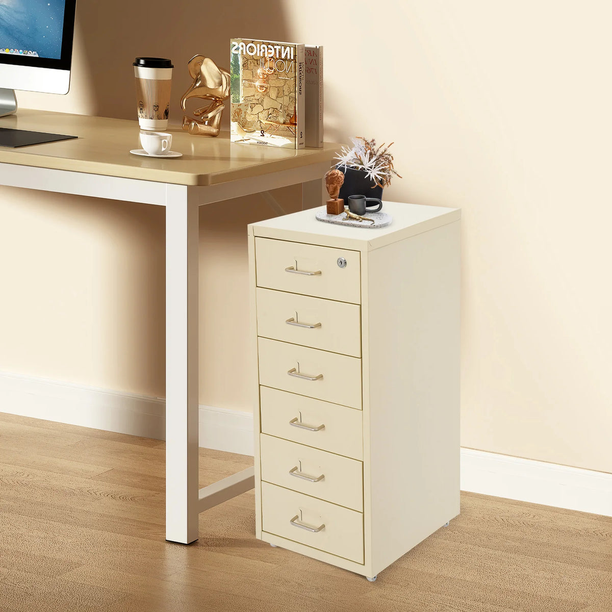 Lockable Rolling Metal File Cabinet 6-Drawer Office Document