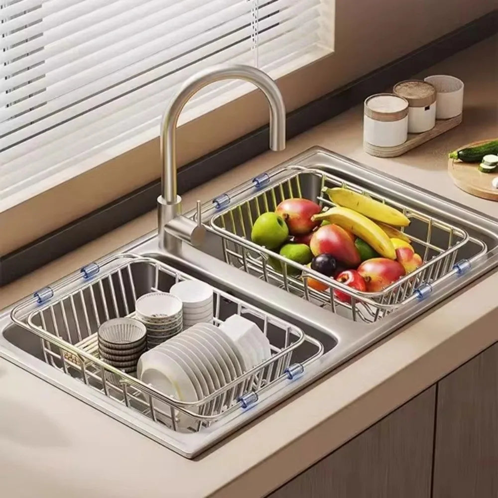 Adjustable Stainless Steel Sink Drain Basket Expandable Over