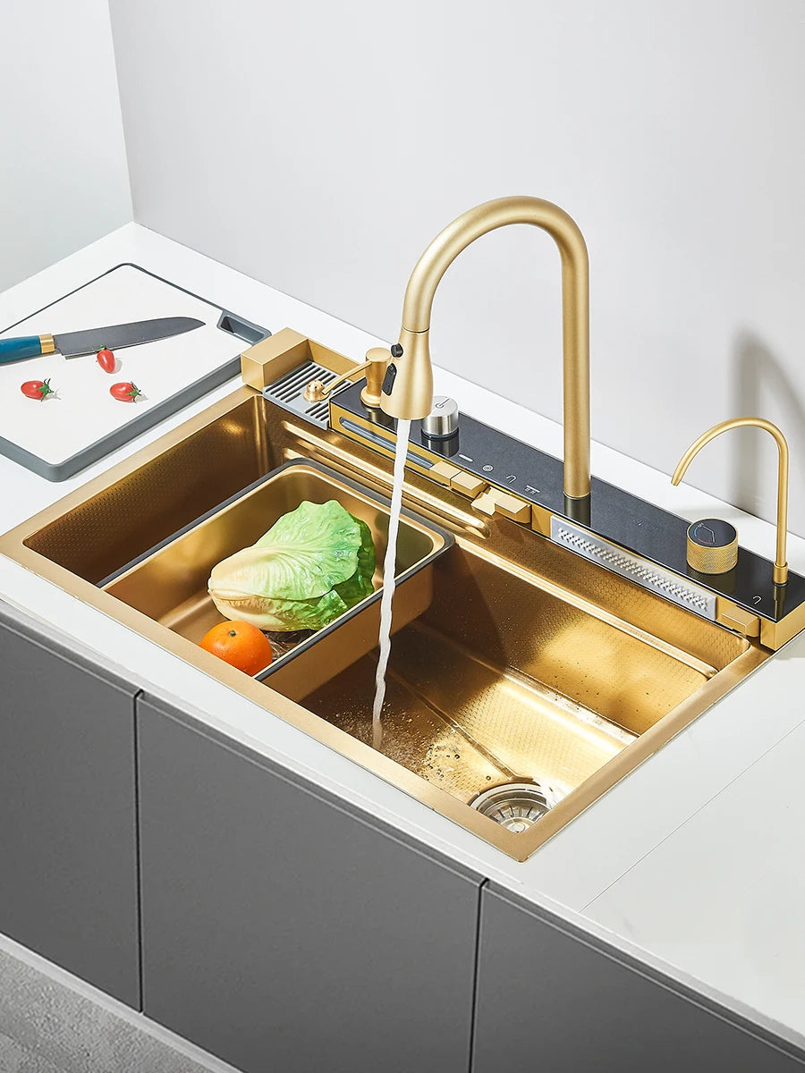 304 Stainless Steel Waterfall Sink Large Slot Integrated