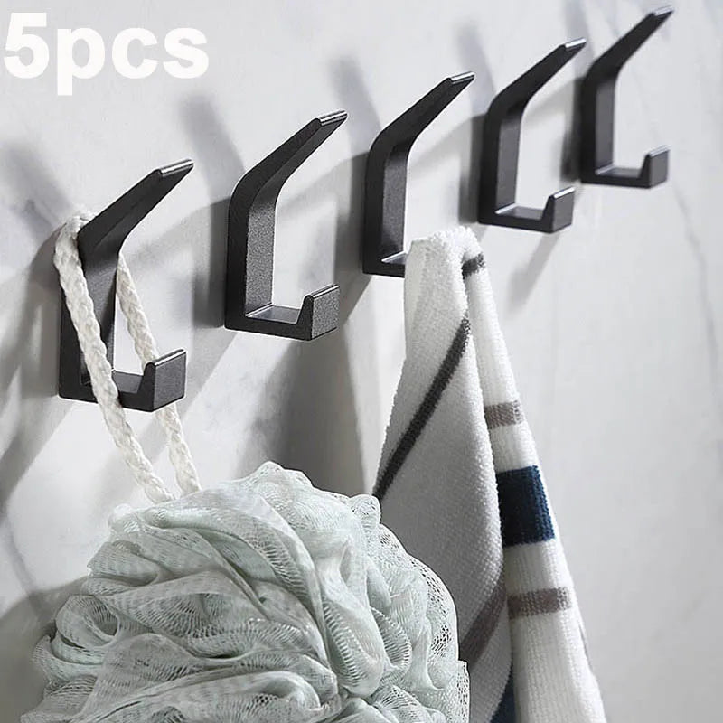 No Drilling Double Hook Black White Robe Towel
