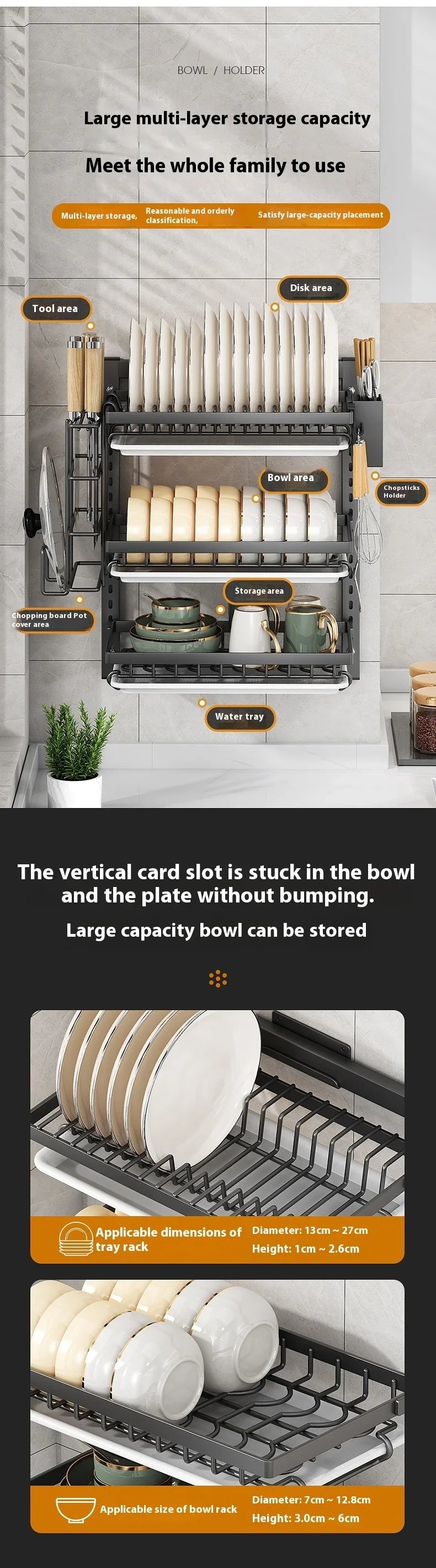 Wall-Mounted Dish Rack Organizer Drainboard Cutlery Storage