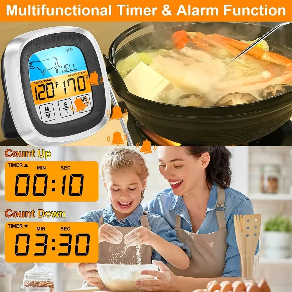 Digital Thermometer Probe Touch Screen Meat Barbecue Food