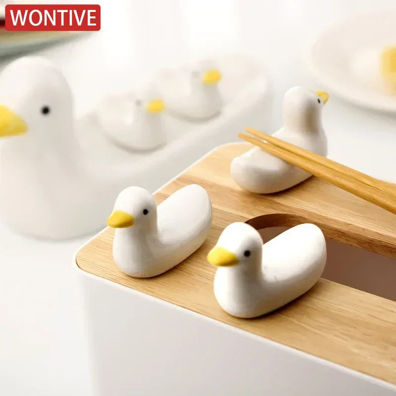 1-3pcs Duck Shape Ceramic Chopsticks Holder Spoon Rest