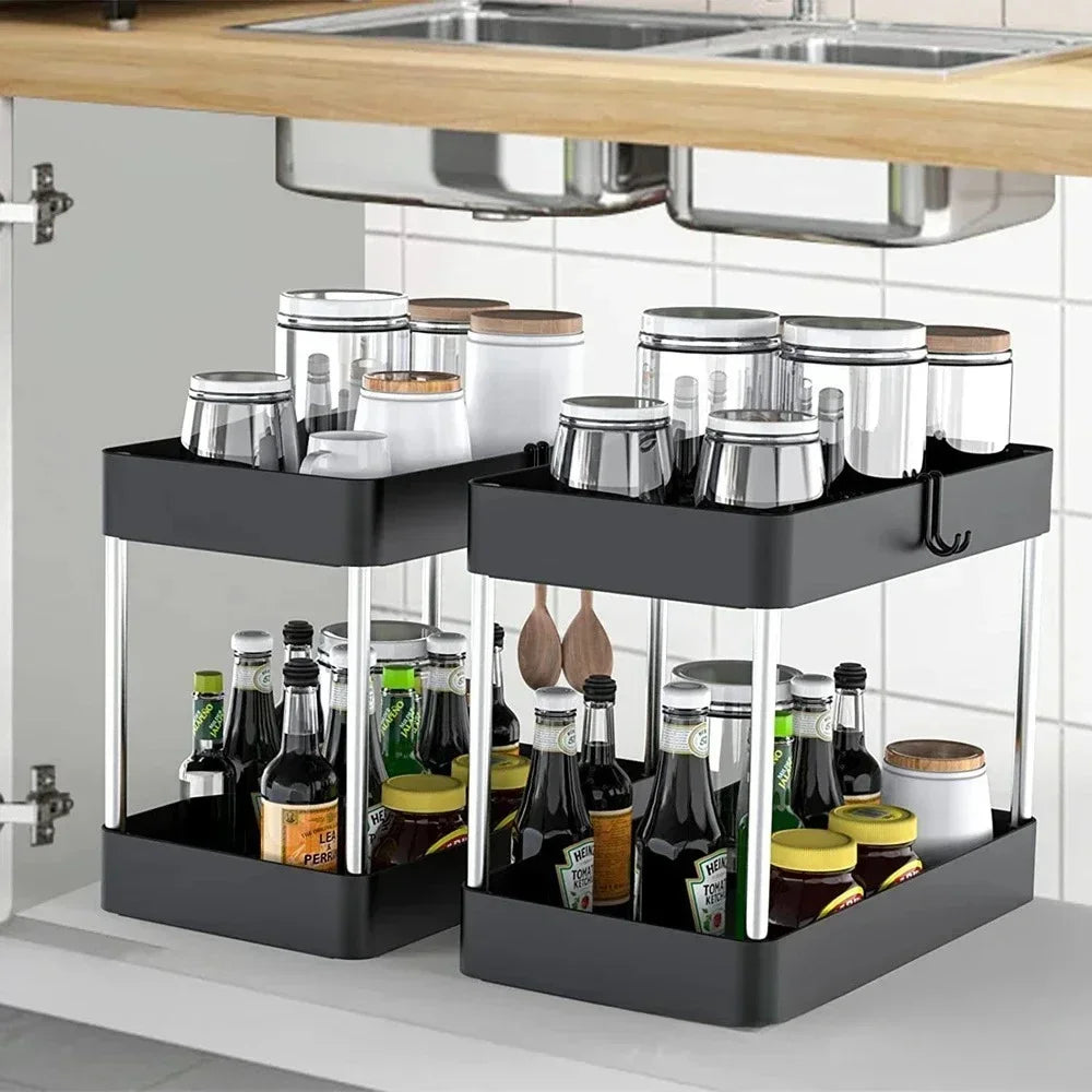 1/2 Under Sink Storage Organizer Tier Drawer Multipurpose