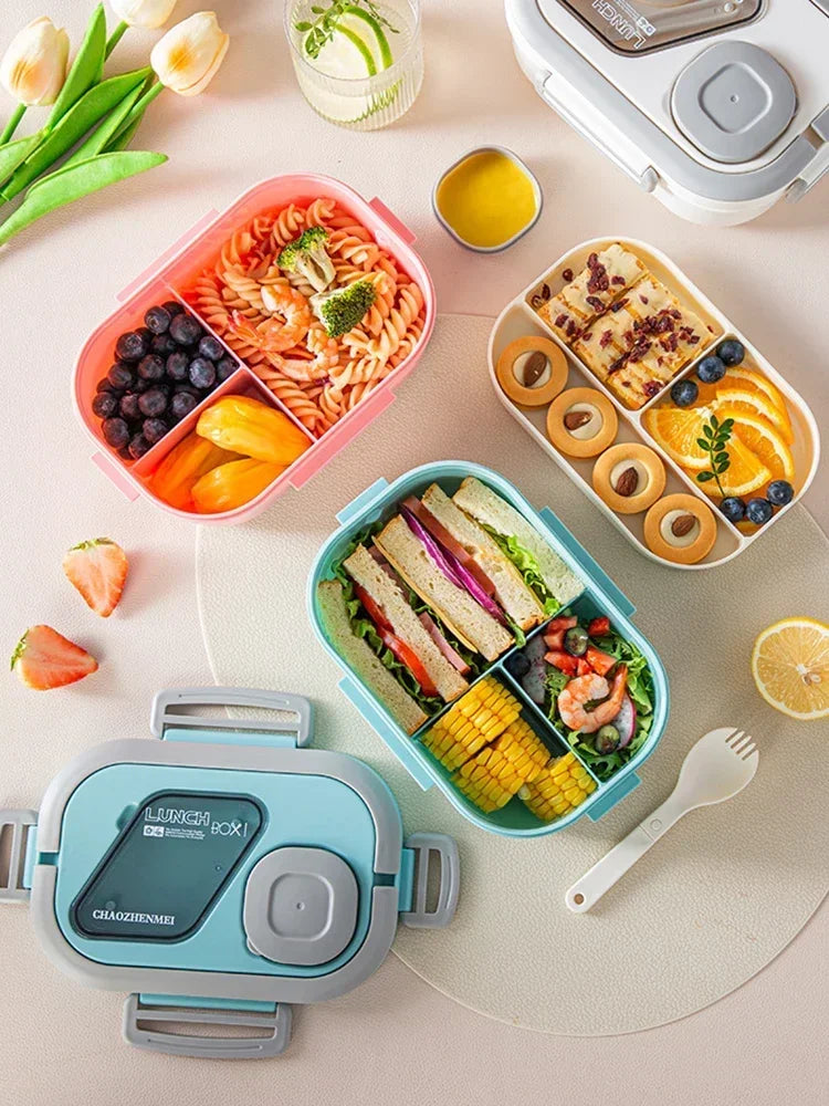 Lunch Box Compartment Wheat Straw Bento Carrying Handle