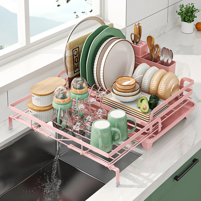 Dish Drainer Rack Expandable Dish Drying Rack Cutlery