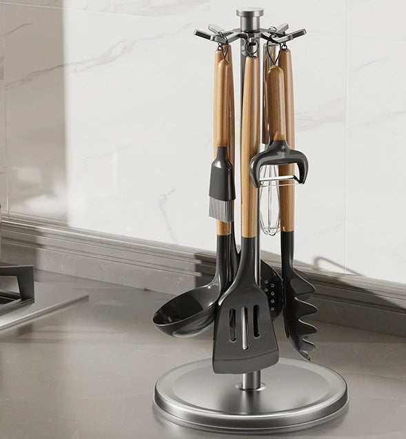 Utensil Stand Rotating Storage Hanger Hooks Countertop