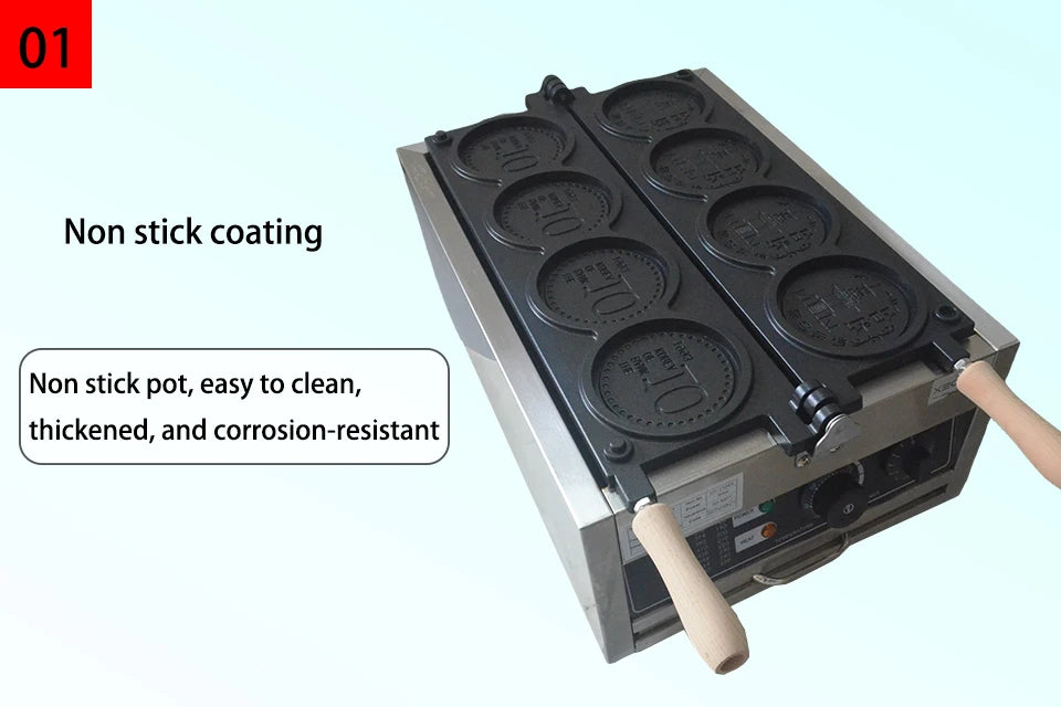 Xeoleo Commerical 4pcs Korean Coin Waffle Maker 3000w