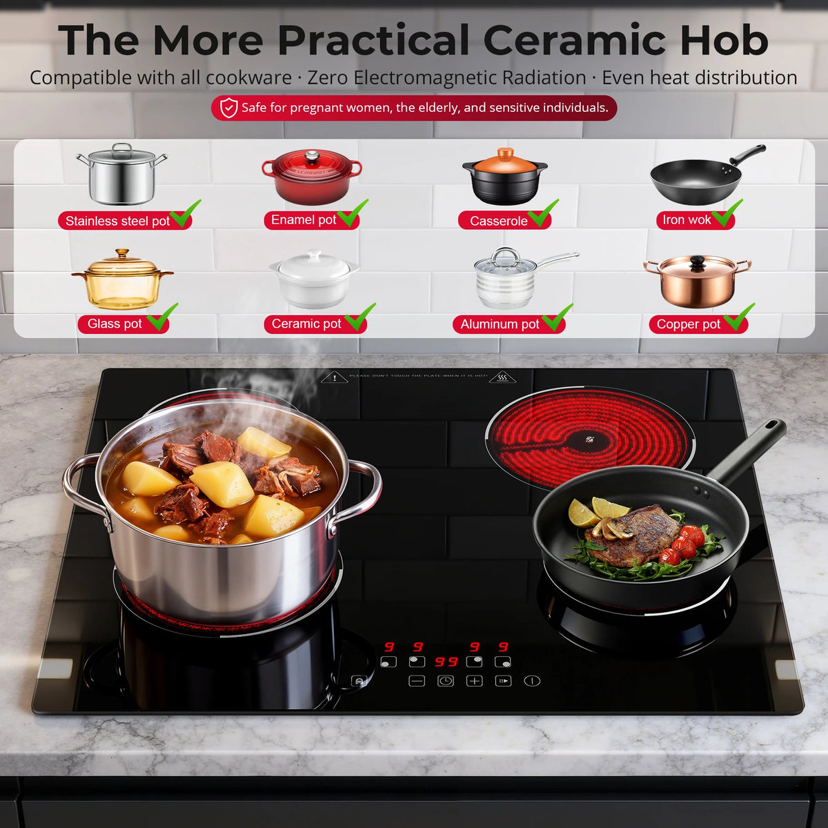 6000w Built-In Ceramic Hob Zone Induction Cooktop Touch
