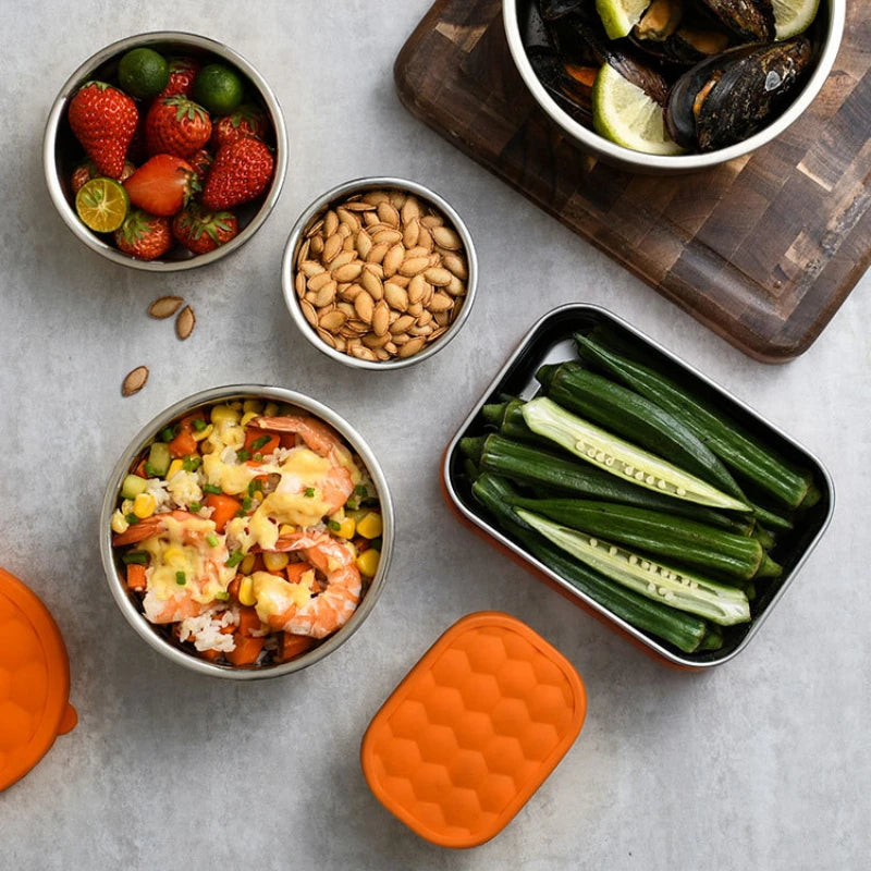 Stainless Steel Food Storage Box Silicone Lid Lunch