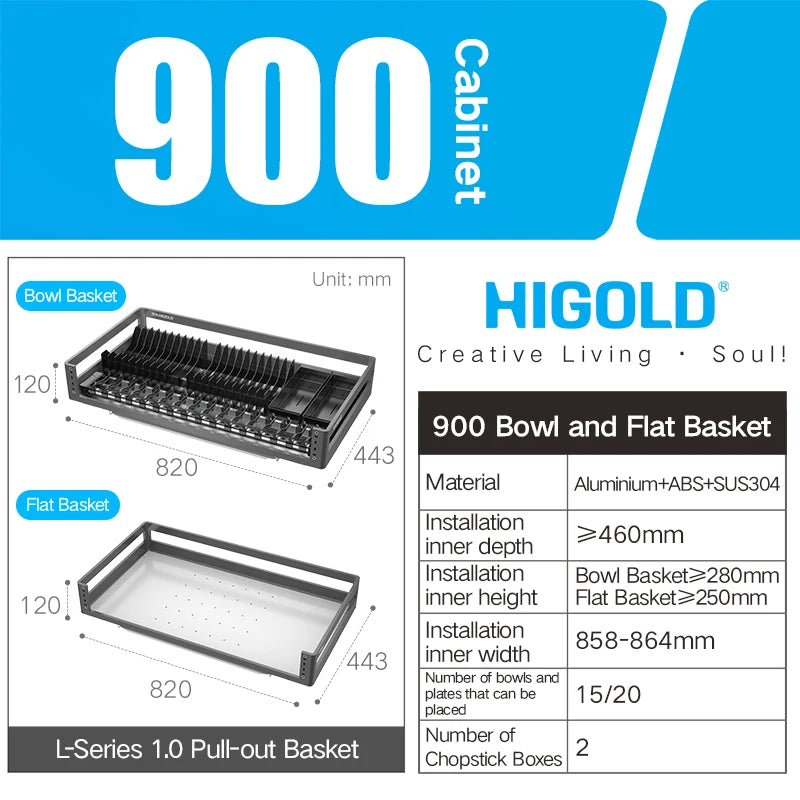 Higold 500mm Cabinet Pull Basket Double Drawer Dish