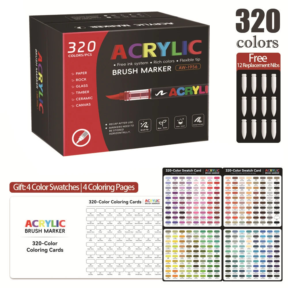 12-366 Colors Acrylic Marker Permanent Markers Brush Tip