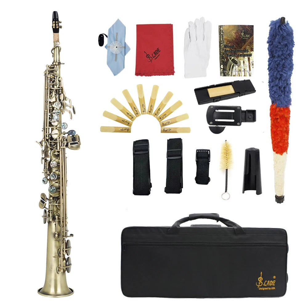 Slade Soprano Saxophone Flat Brass Sax Professional Saxophone