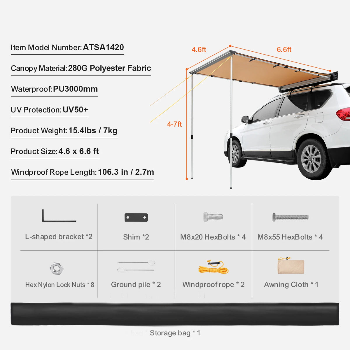 Succebuy Vehicle Awning Retractable Car Side Awning Car