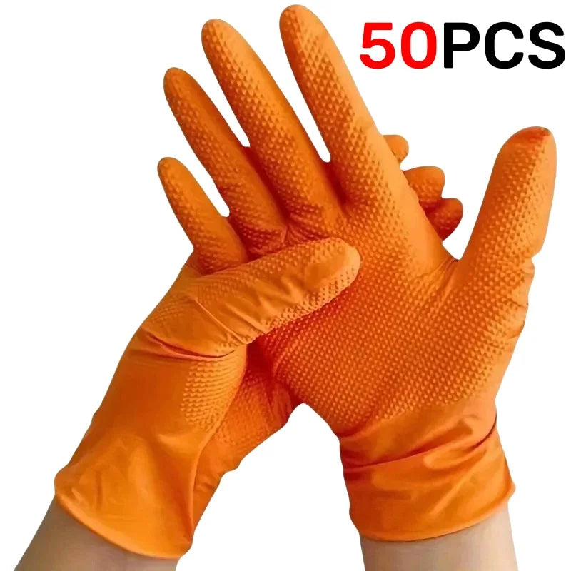 Heavy Duty Nitrile Work Gloves Orange Disposible Latex