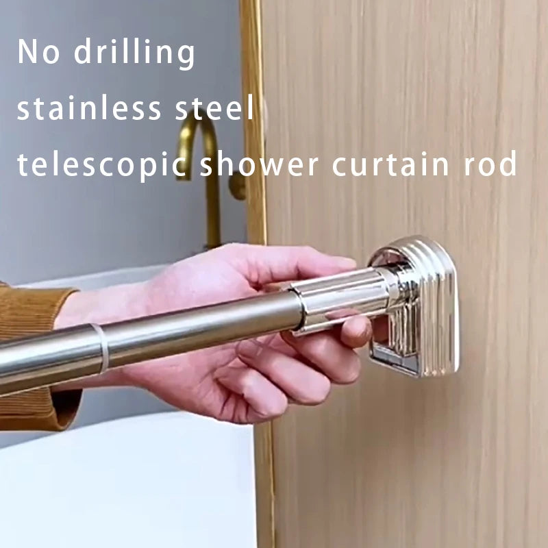 Silvery Adjustable Stainless Steel Shower Curtain Rod Clothes