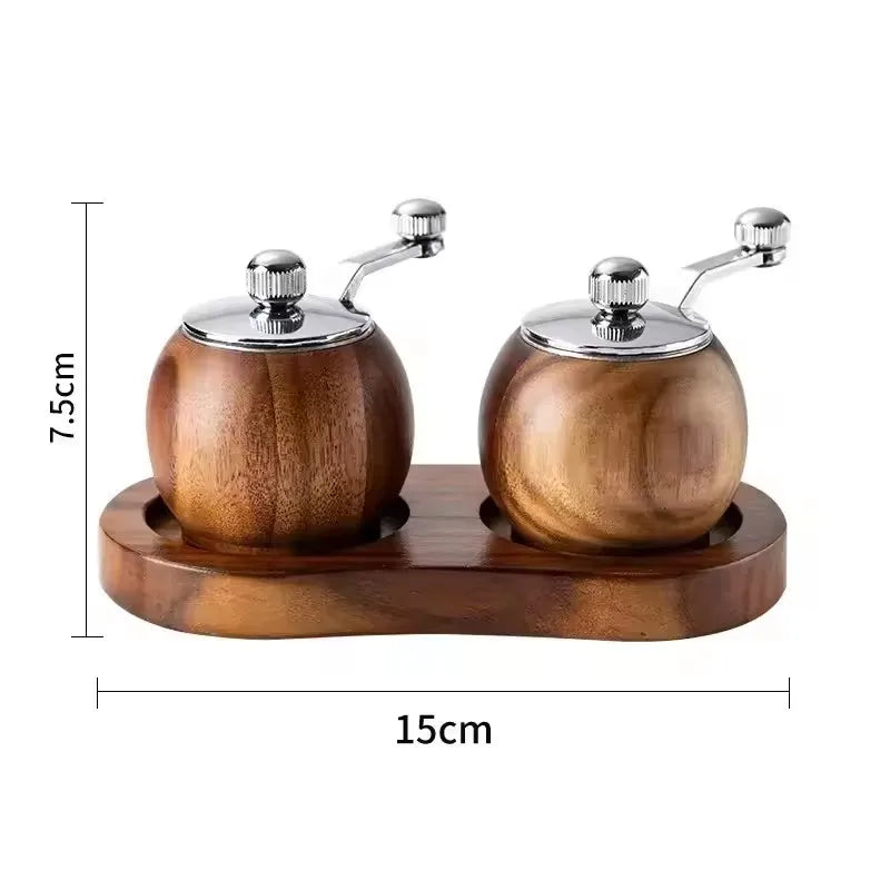 Wood Salt Pepper Mill Hand Operated Mini Ceramic