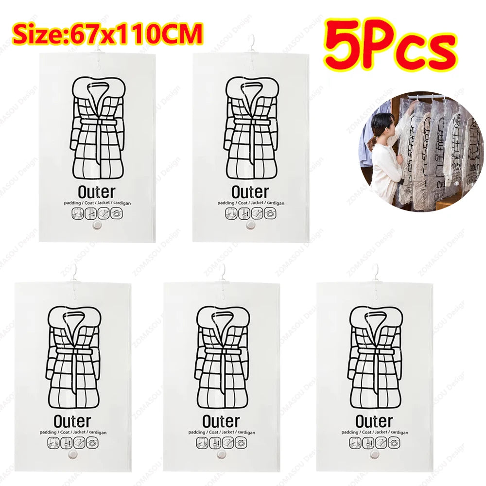 1-10pcs Hanging Vacuum Storage Bag Reusable Space Saver