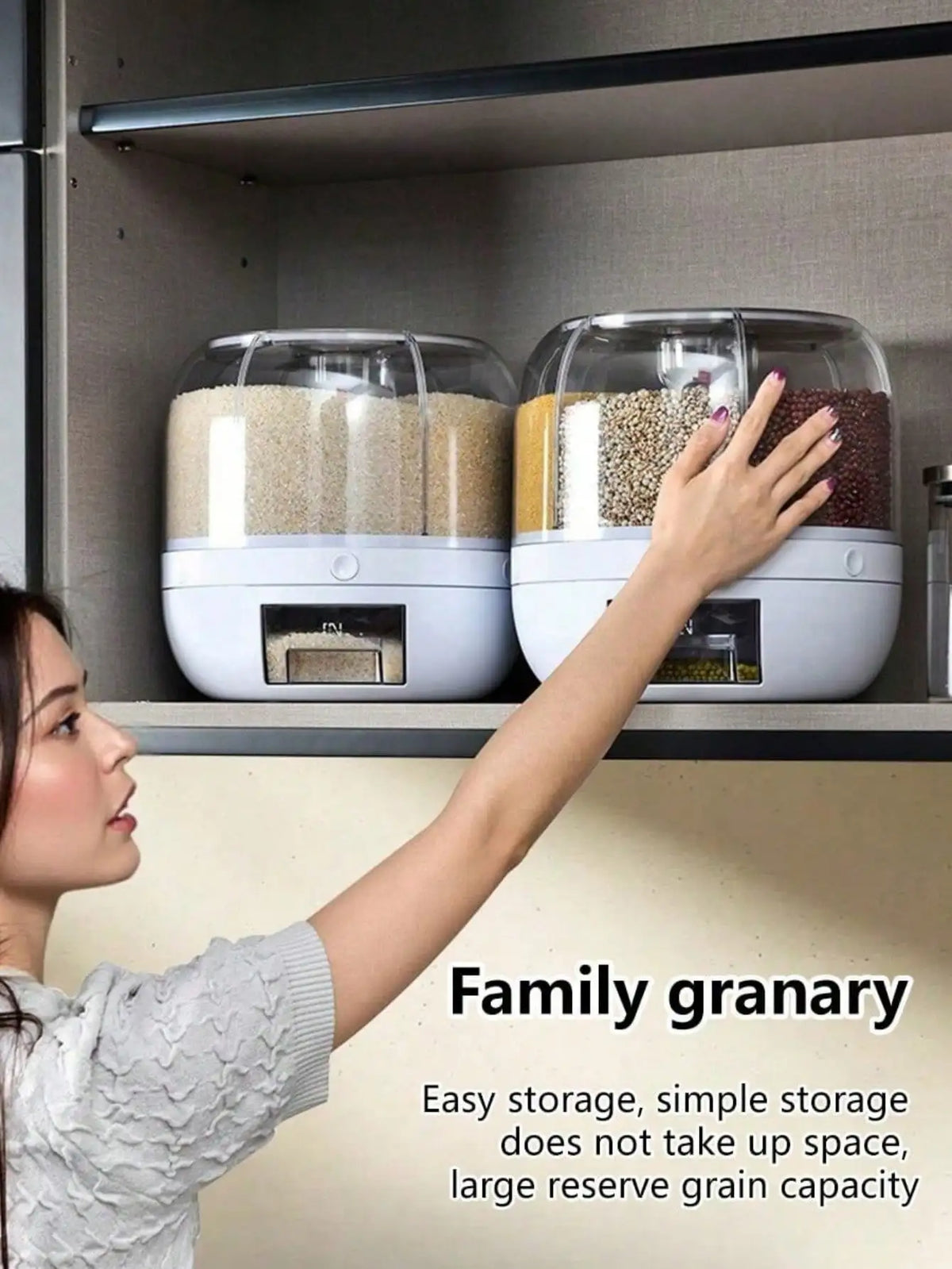 Grid Rotating Rice Dispenser 360 Grain Storage Container