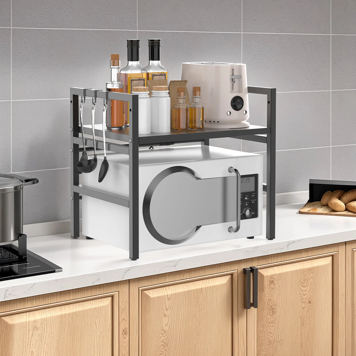 Expandable Microwave Rack Tier Microwave Rack Hooks Microwave