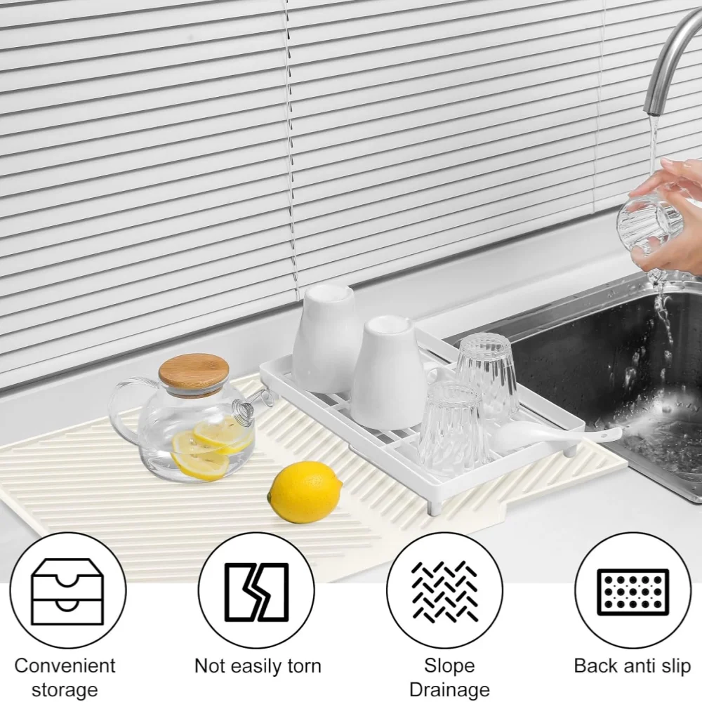 Leeseph 1pc Silicone Dish Drying Mat Collapsible Quick-Drying