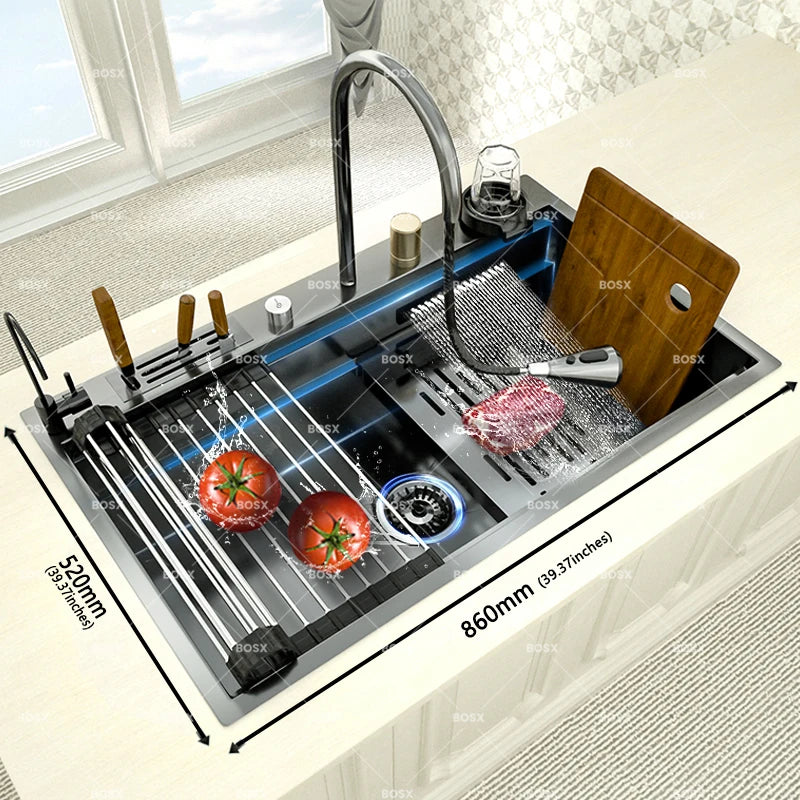 Sink Stainless Steel Large Slot Waterfall Faucet Dishwashing