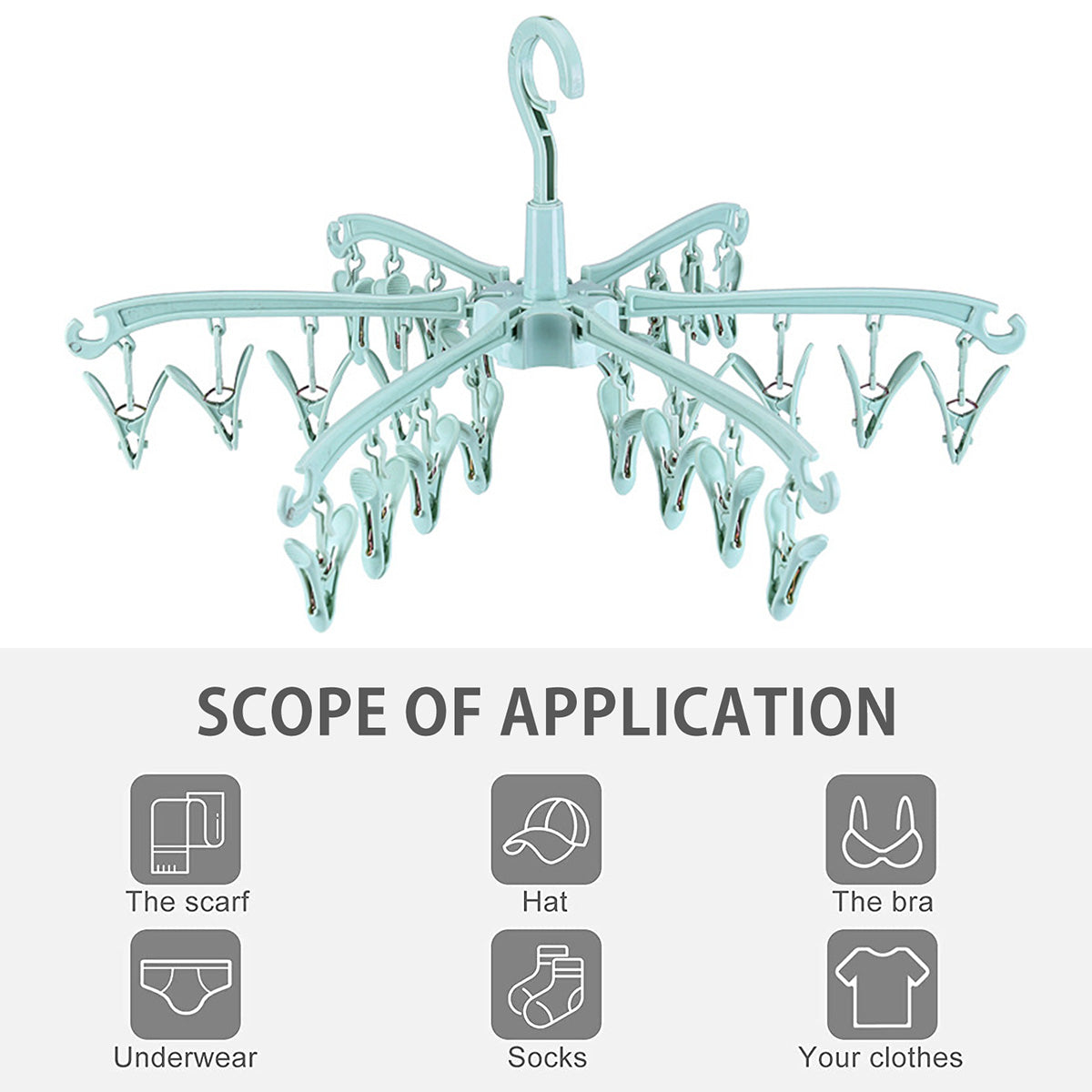 24-Clips Windproof Drying Rack Rotatable Foldable Hanger Sock