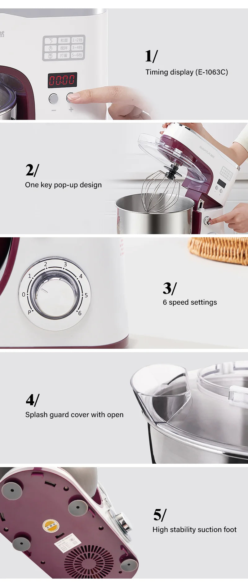 Sunatur 1063 Stand Mixer 1300w 5l Automatic Dough