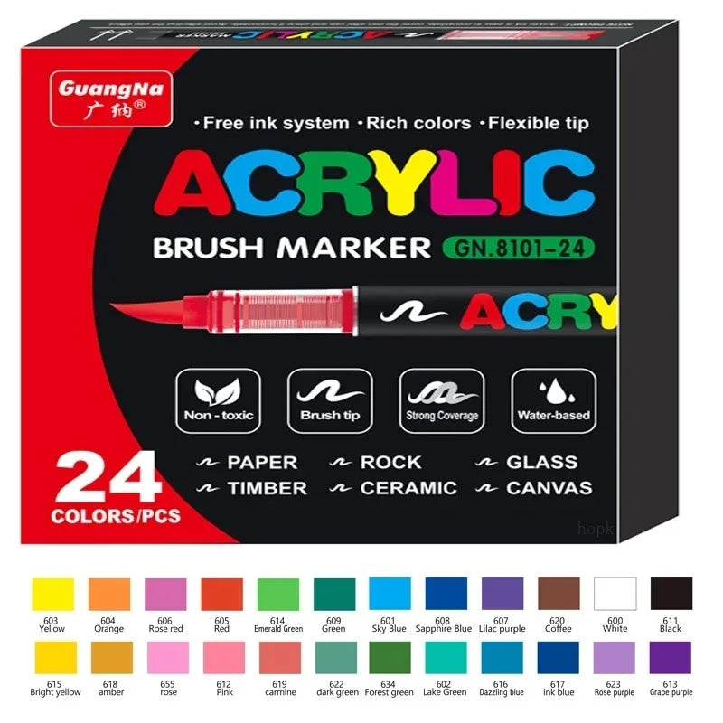 12-408 Colors Acrylic Paint Markers Flexible Brush Acrylic