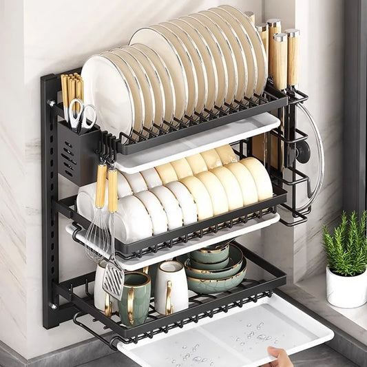 Layer Dish Rack Wall Mounted Storage Rack No-Hole