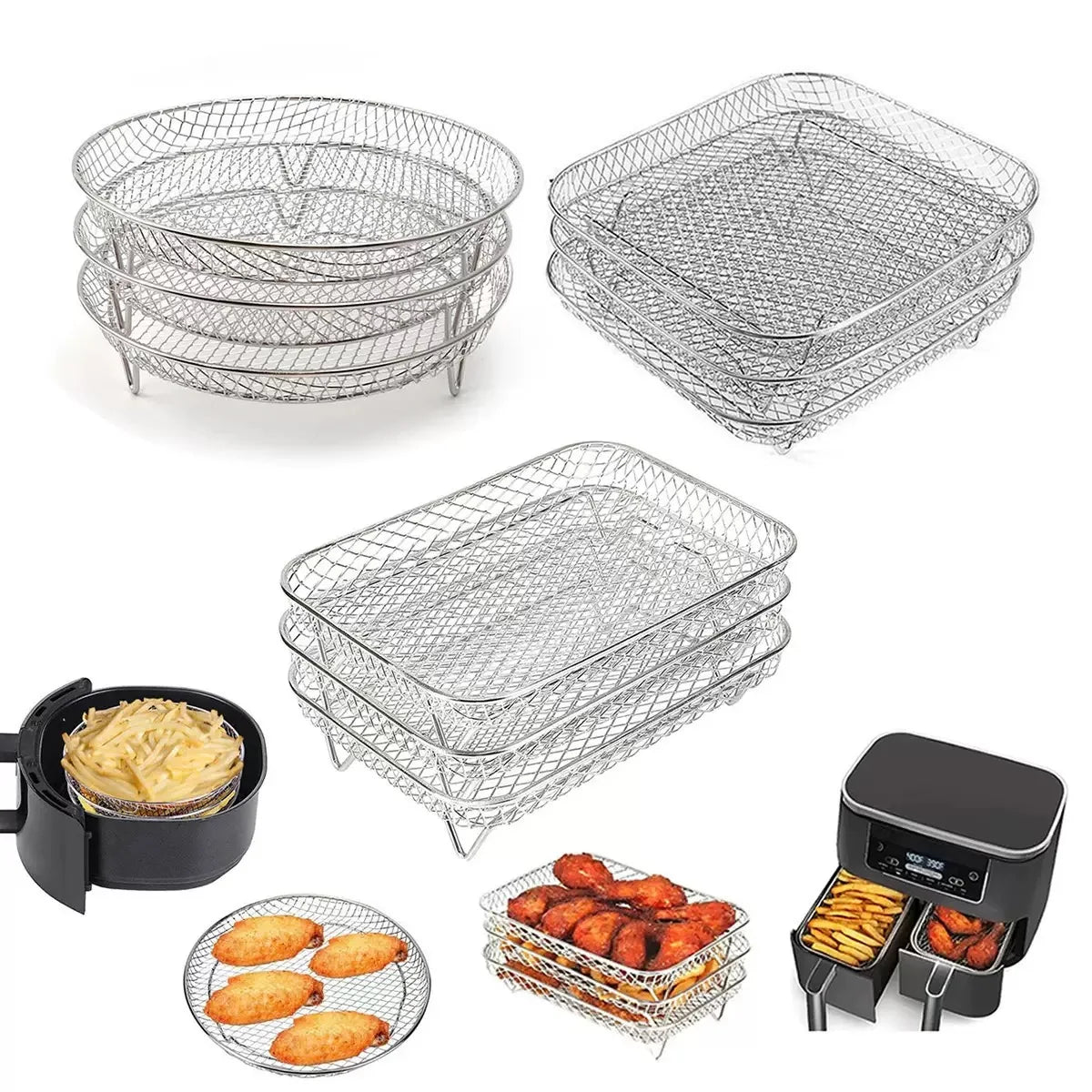 Durable Stackable Air Fryer Rack Non-Stick Stainless Steel