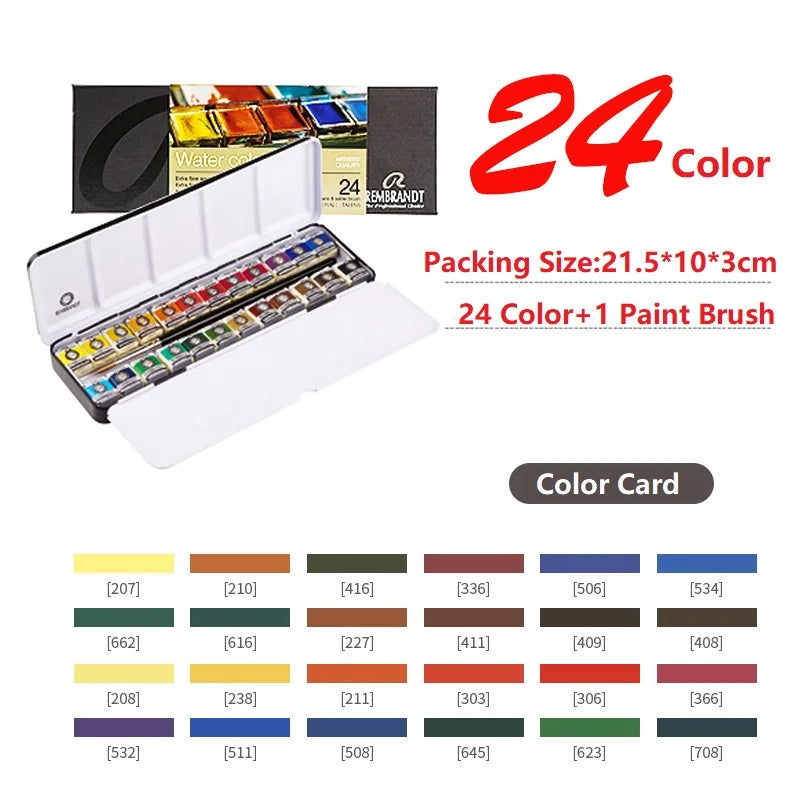 Rembrandt Artist Solid Watercolor Paint 48/36/24/12 Color Half