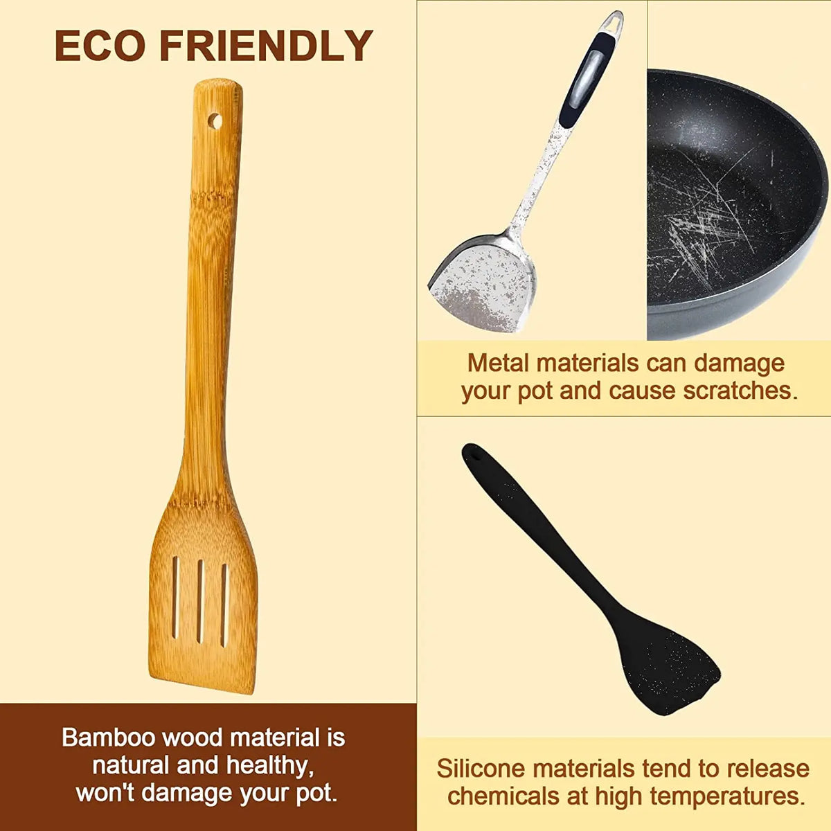 Wooden Spoons Cooking 6-Piece Nonstick Bamboo Cooking Utensils