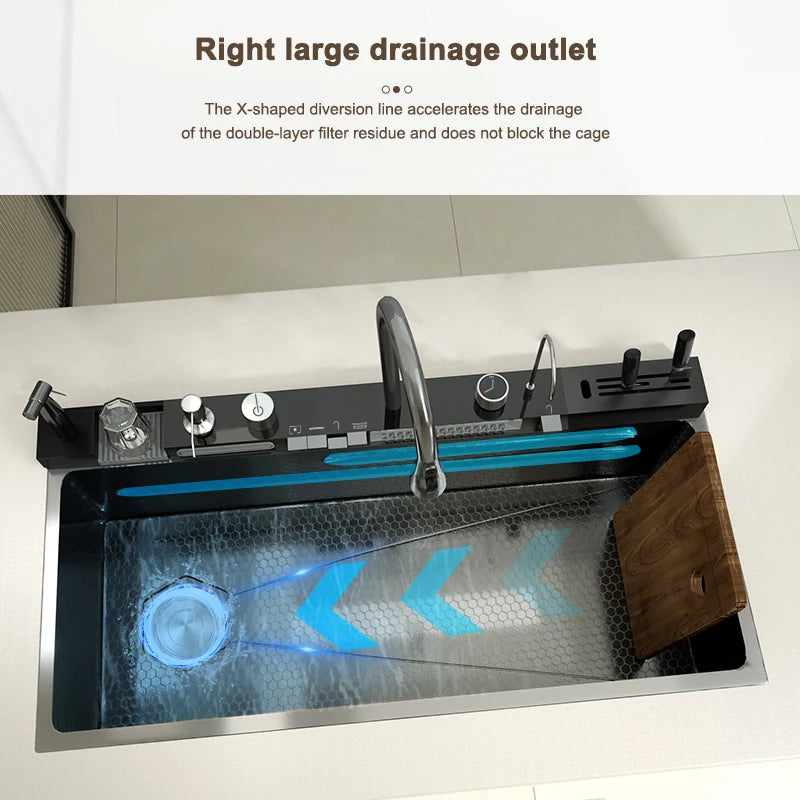 Stainless Steel Golden Sink Waterfall Outlet Slot Piano