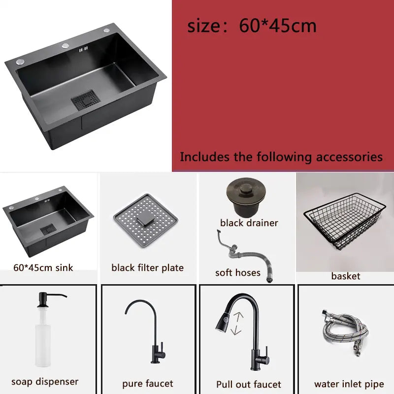 Black Sink 304 Stainless Steel Vegetable Washing Basin
