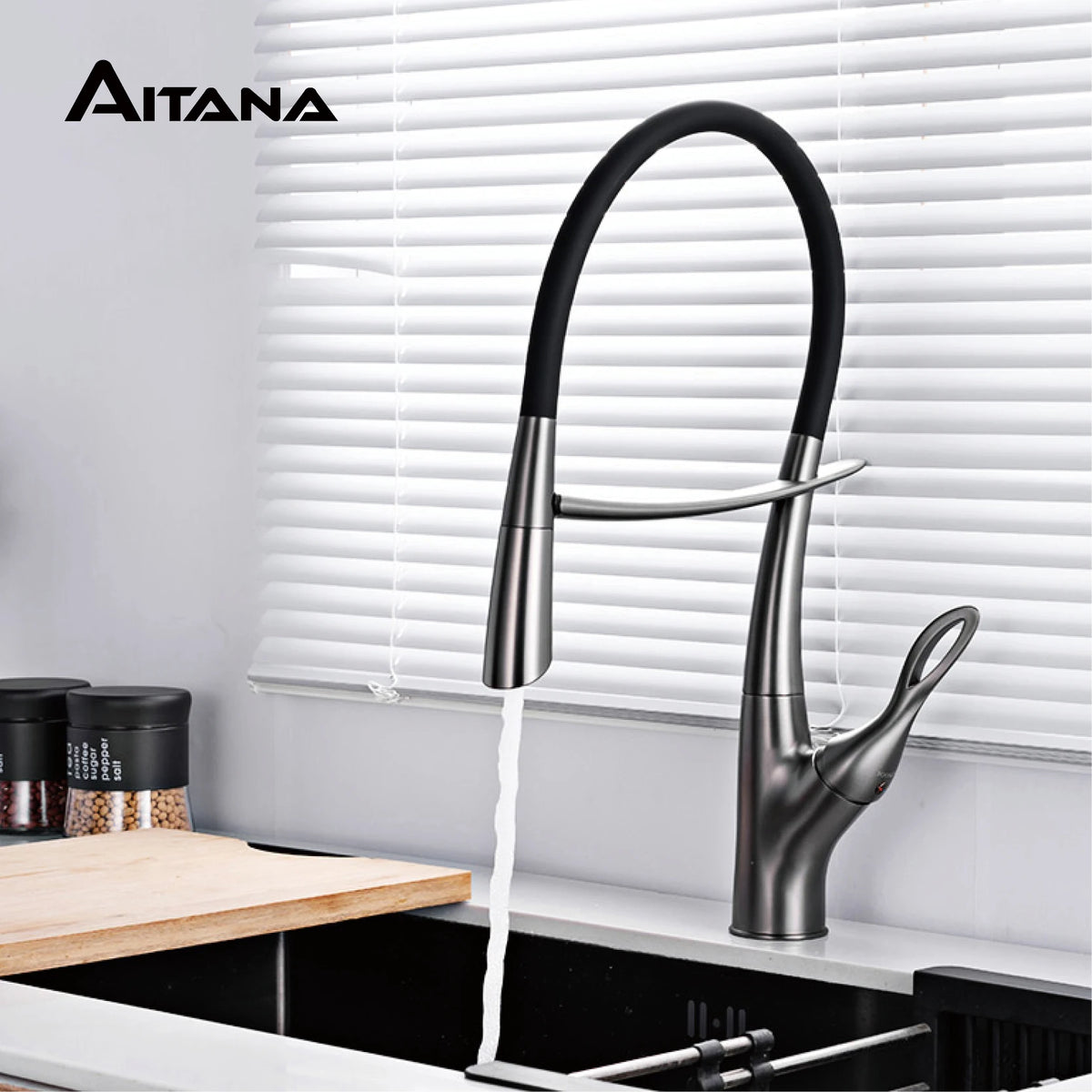 Modern Luxury Black Brass Faucet Pull-Out Magnetic Suction