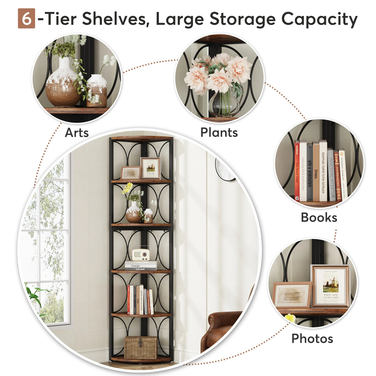 Tribesigns Tier Tall Corner Shelf 61 Inch Rustic