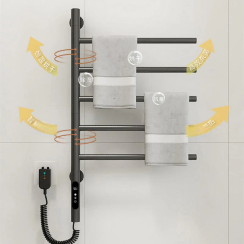 Electric Heated Towel Rack Rotating Bathroom Wall Mounted