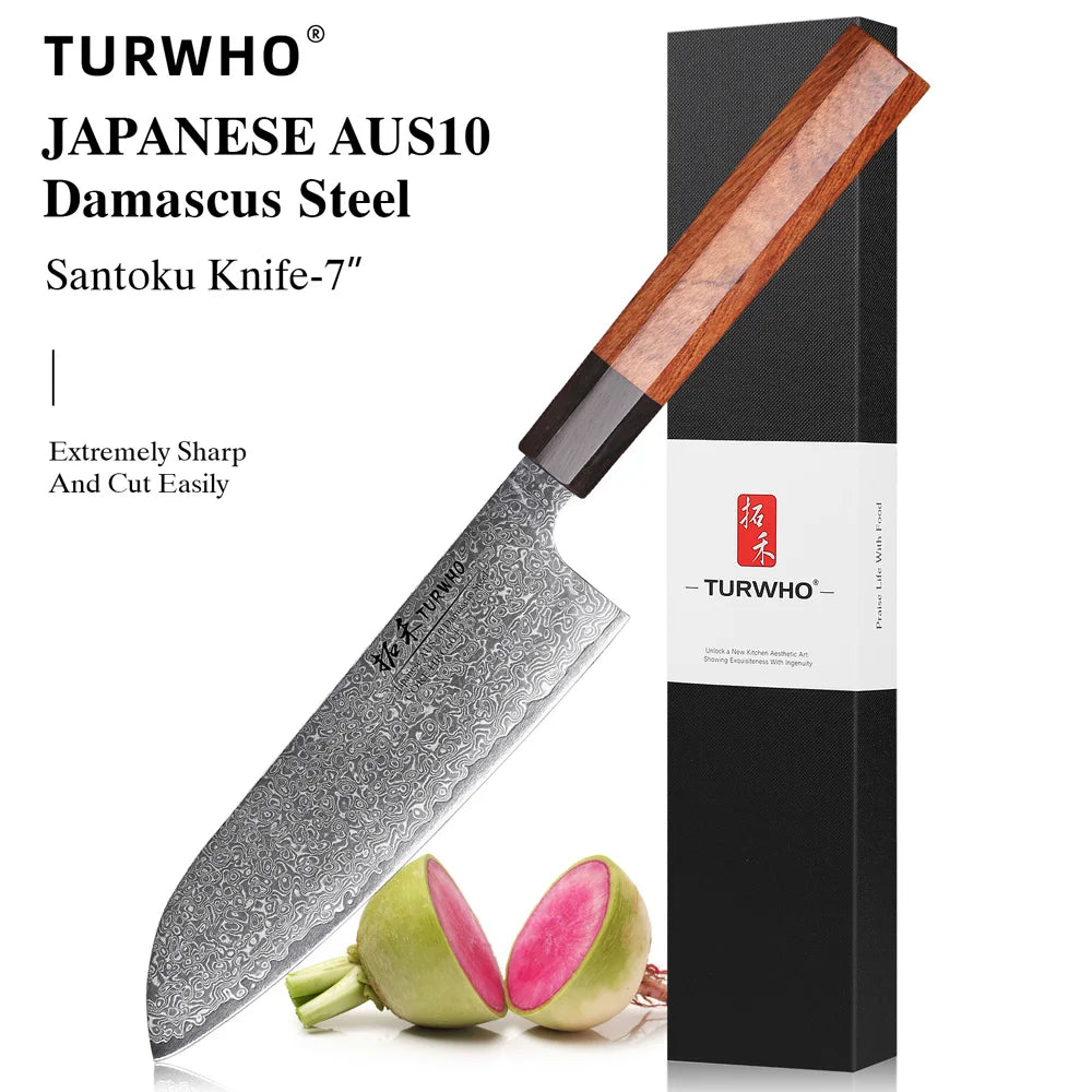 Turwho Hand Forged Japanese Chef Knife Damascus Steel
