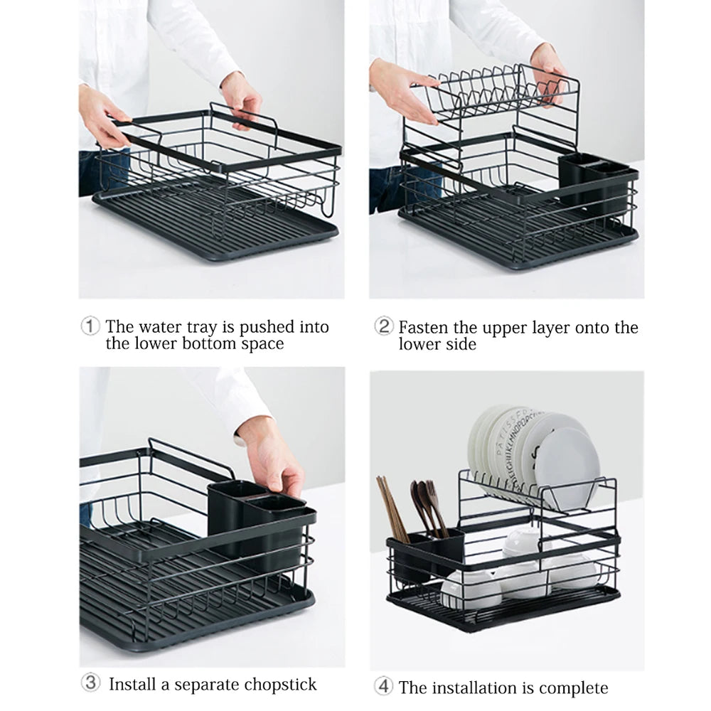 Livingandhome Black Storage Dish Rack