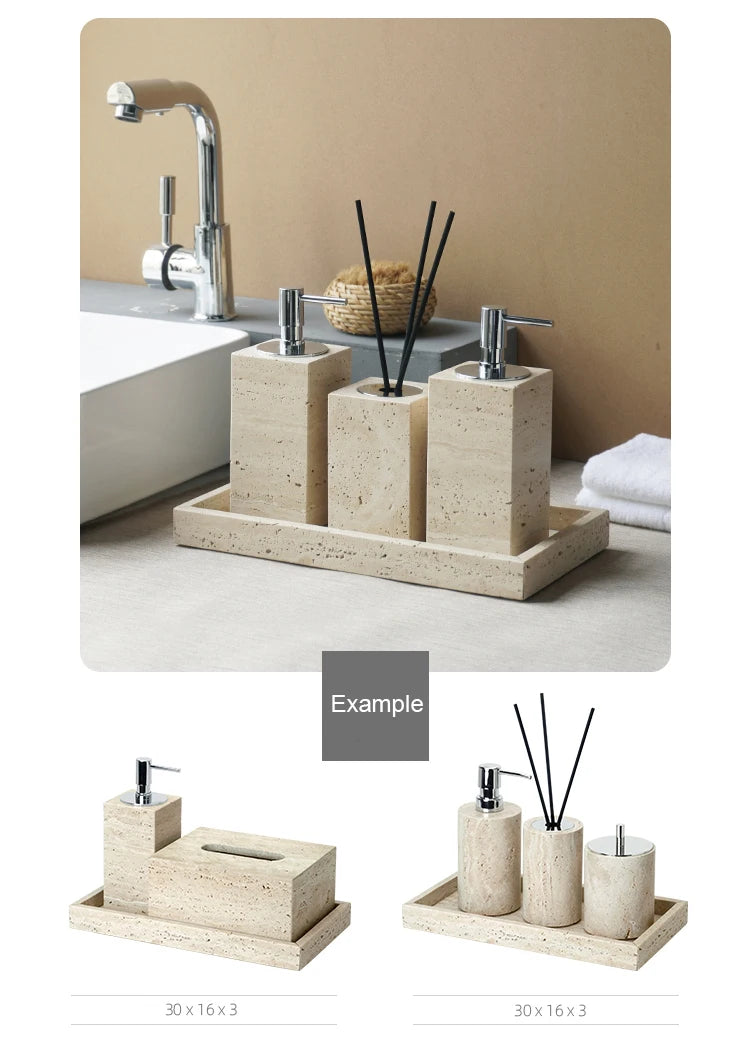 Beige Travertine Bathroom Natural Marble Soap Dispenser Soap