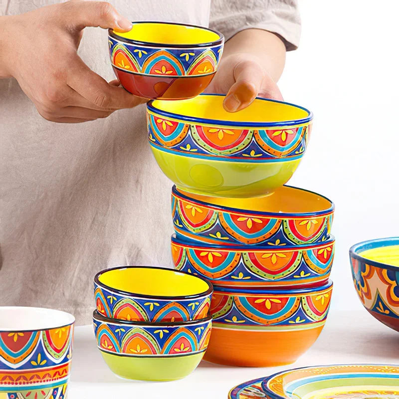 1pcs Ceramic Tableware Bohemian Flat Dinner Plate Western