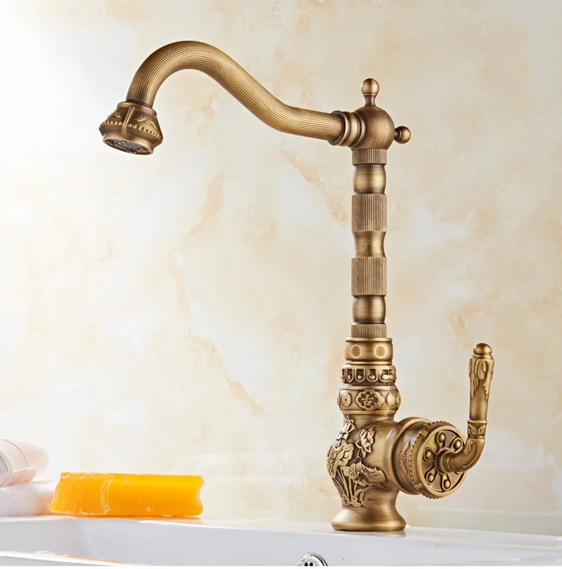Faucet Vintage Antique Cold Rotating Bathroom Sink Carved