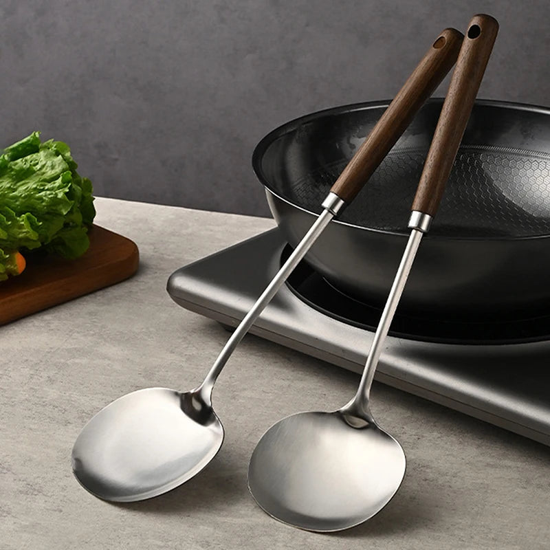 Stainless Steel Wok Spatula Chef-Specific Cooking Spoon Wooden
