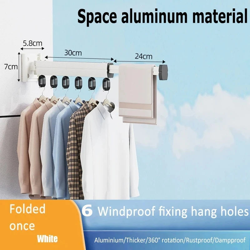 Wall Mount Folding Clothes Drying Rack Retractable Extension