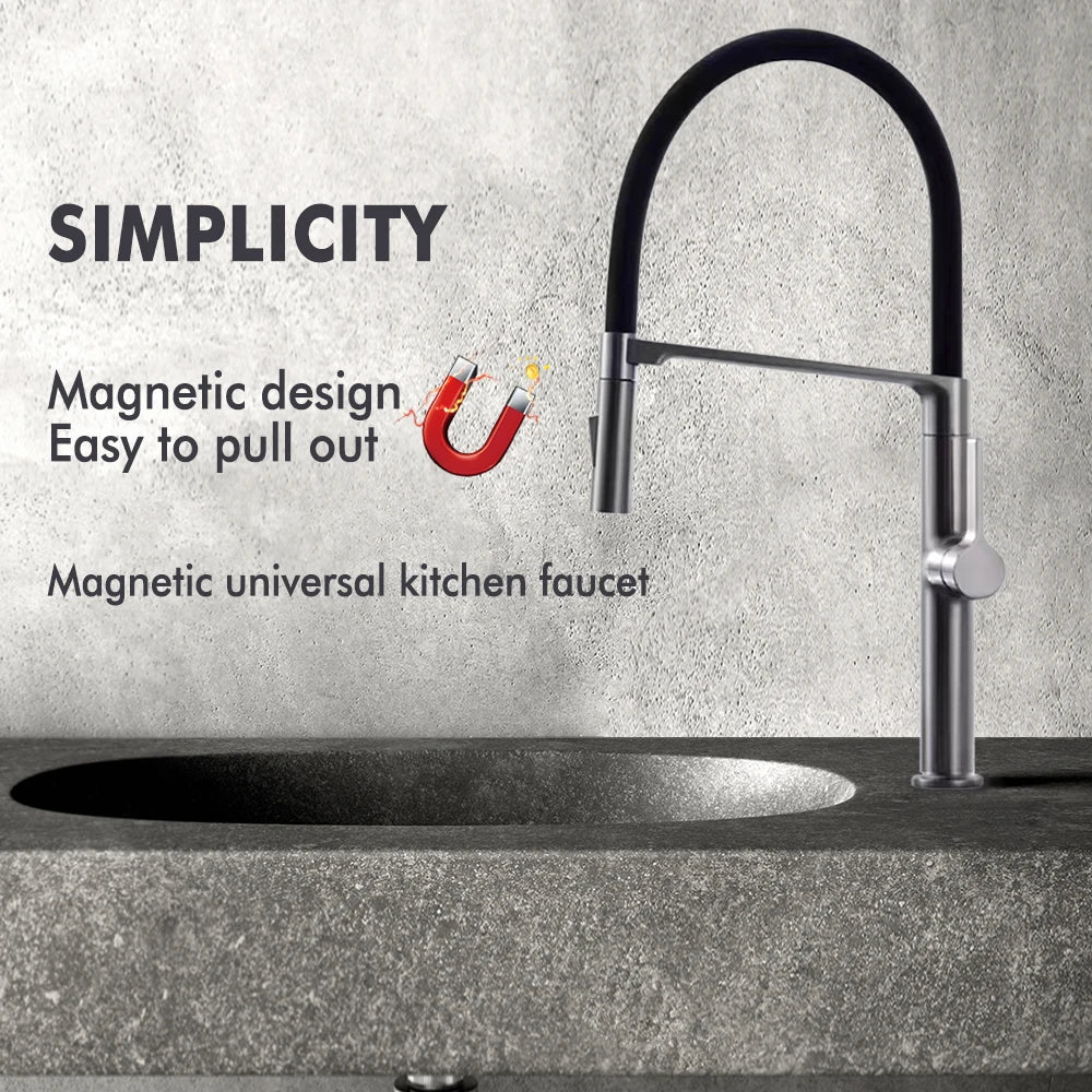 Black Faucet Pull Down Sprayer Rubber Mixer Deck